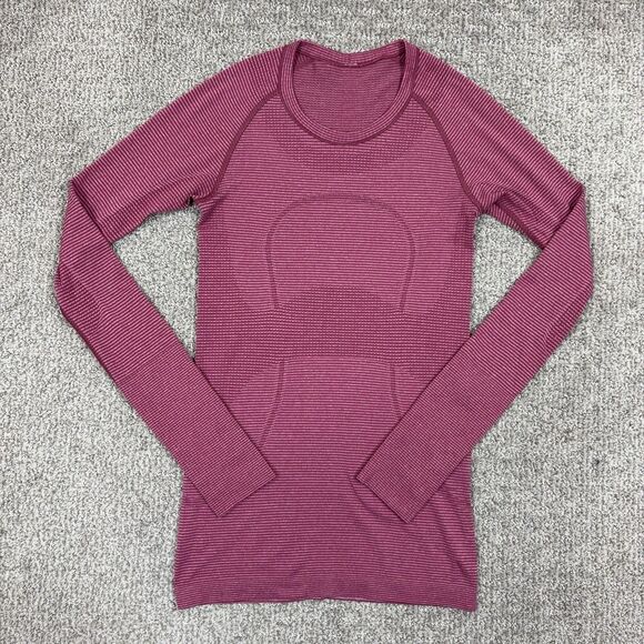 lululemon athletica Tops - Lululemon Shirt Women 4 Pink Striped Swiftly Long Sleeve Running Yoga Athleisure